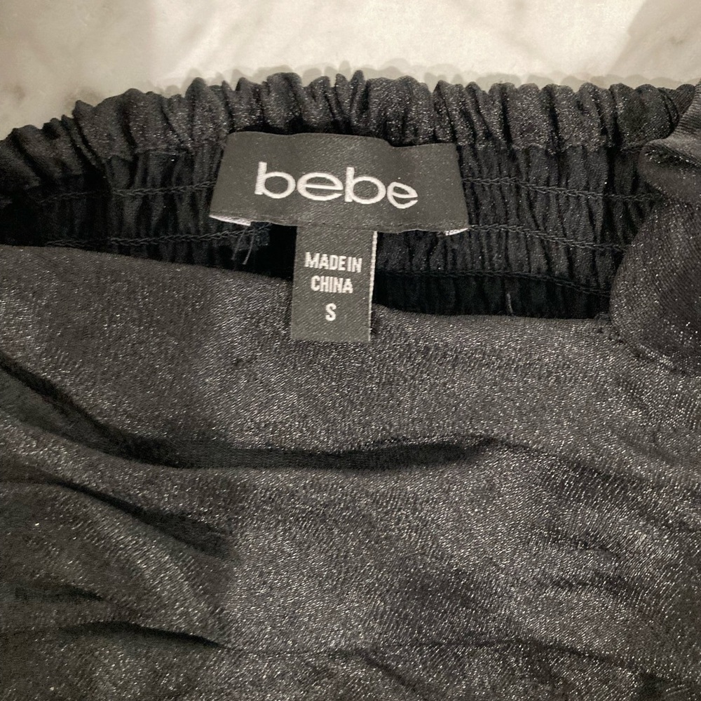 NWOT BEBE Black Ruched Organza Halter Top Ruffled Straps Small - Picture 16 of 16